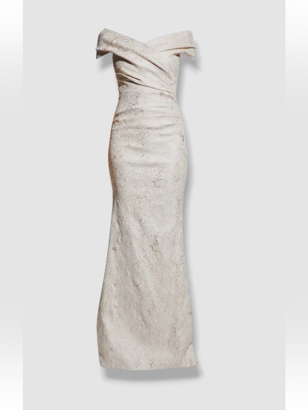 Teri Jon by Rickie Freeman ✨Metallic Gold Jacquard Off-The-Shoulder Gown Dress